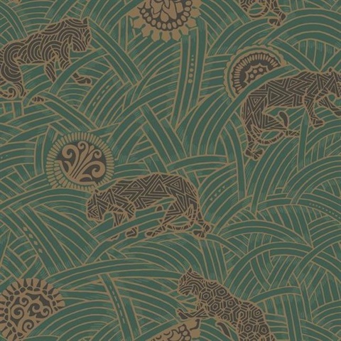 Green & Gold Tibetan Tigers Wallpaper
