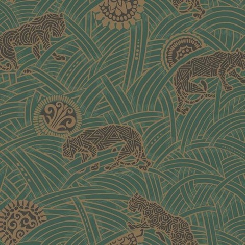 Green & Gold Tibetan Tigers Wallpaper