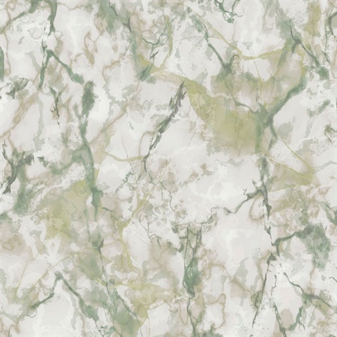 Green & Grey Faux Marble Wallpaper
