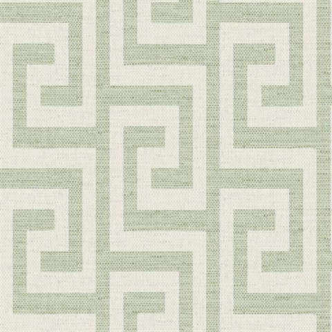 Green Ivy Luna Retreat Greek Key Linen Texture Wallpaper