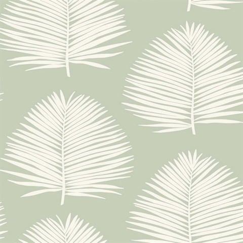Green Large Palm Leaf Block Print Wallpaper