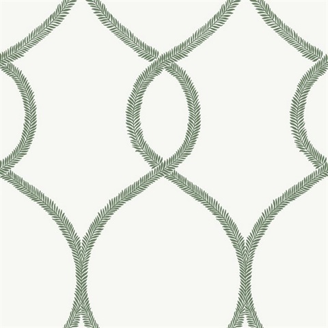 Green Laurel Leaf Ogee Geometric  Wallpaper