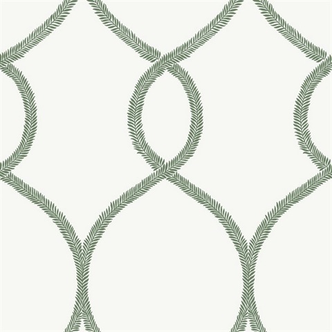 Green Laurel Leaf Ogee Geometric  Wallpaper