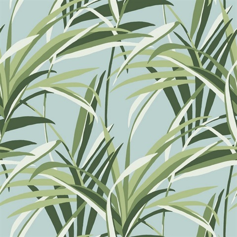 Green &amp; Light Blue Tropical Paradise Windy Reeds Wallpaper