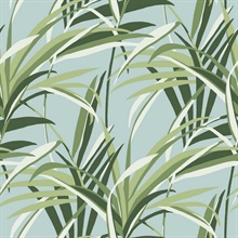 Green &amp;amp; Light Blue Tropical Paradise Windy Reeds Wallpaper
