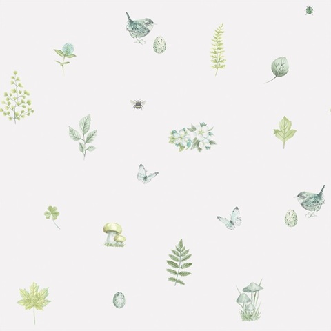 Green Meadow Birds, Flowers, Butterflies & Beeds Spot Wallpaper