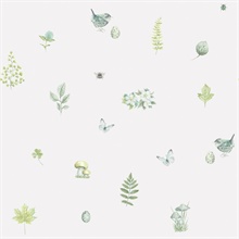 Green Meadow Birds, Flowers, Butterflies &amp; Beeds Spot Wallpaper