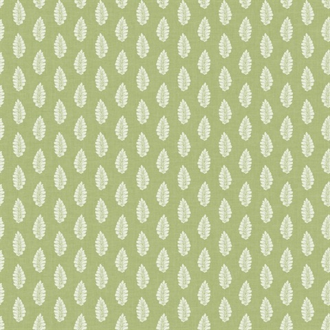 Green Modern Leaf Stripe On Linen Wallpaper