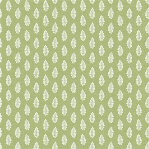 Green Modern Leaf Stripe On Linen Wallpaper