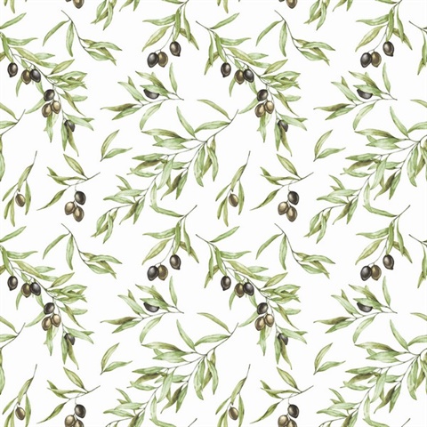 Green Olive & Leaf Drupe Wallpaper