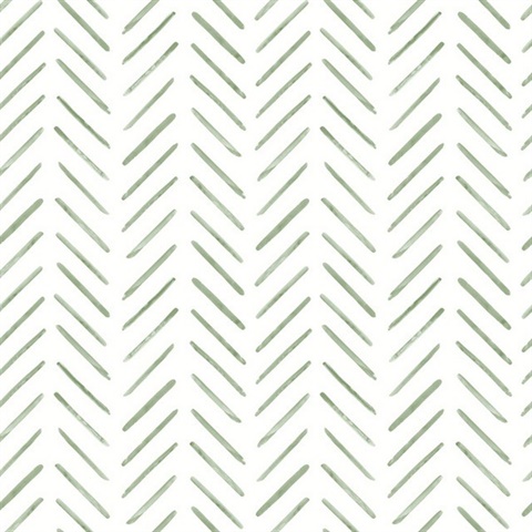 Green Painted Herringbone Vertical Striped Wallpaper