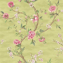 Green & Pink Commercial Peony Wallpaper