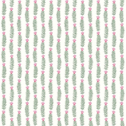 Green & Pink Eden Vertical Leaf Stripe Wallpaper