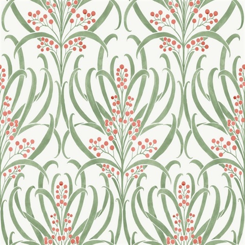 Green & Red Calluna Leaf Wallpaper