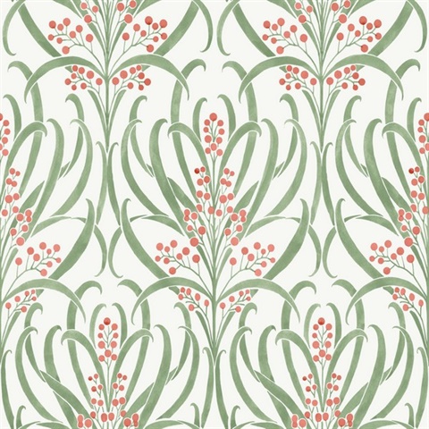 Green & Red Calluna Leaf Wallpaper