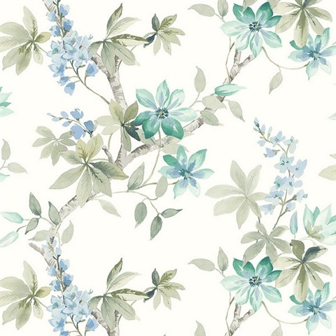 Green Rosoman Floral & Leaf Wallpaper