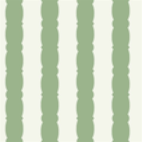Green Scalloped Vertical Beach Stripe Wallpaper