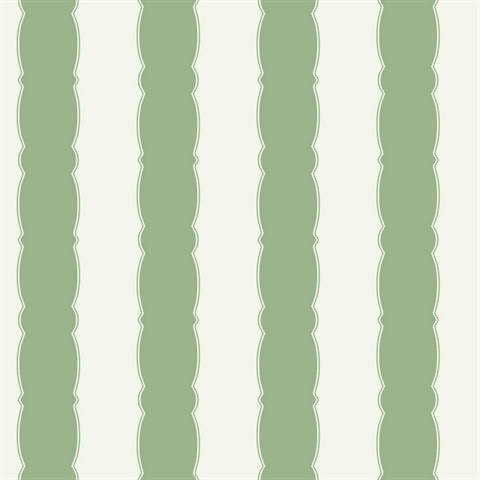 Green Scalloped Vertical Beach Stripe Wallpaper