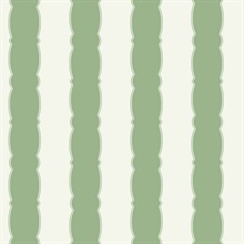 Green Scalloped Vertical Beach Stripe Wallpaper