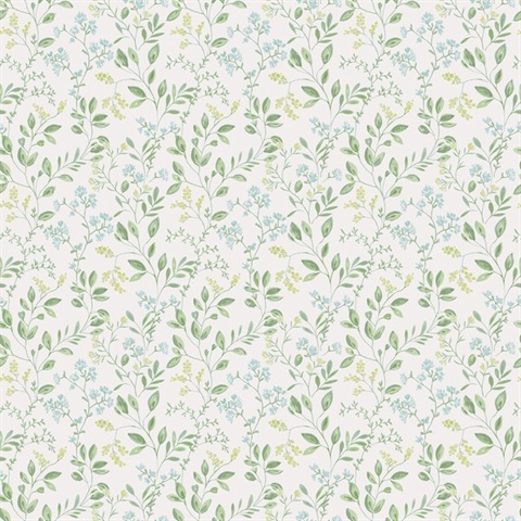 Green Spring Leaf & Floral Trail Wallpaper