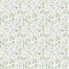 Green Spring Leaf & Floral Trail Wallpaper
