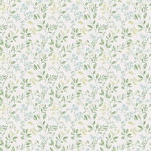 Green Spring Leaf & Floral Trail Wallpaper