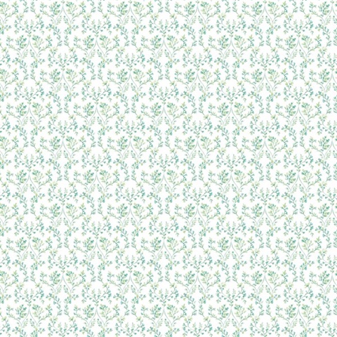 Green Subtle Ogee Floral & Leaf Wallpaper
