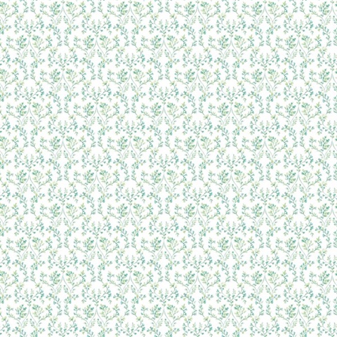 Green Subtle Ogee Floral & Leaf Wallpaper