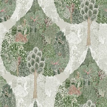 Green &amp; Taupe Mystic Abstract Forest Trees Wallpaper