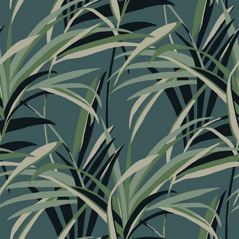 Green &amp; Teal  Tropical Paradise Windy Reeds Wallpaper