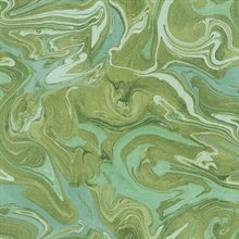 Green & Turquoise Oil and Water Contemporary Wallpaper