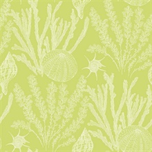 Green & White Commercial Coral Wallpaper