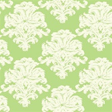Green & White Commercial Damask Wallpaper