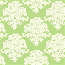 Green & White Commercial Damask Wallpaper