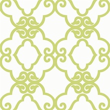 Green & White Commercial Scroll Trellis Wallpaper
