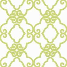 Green & White Commercial Scroll Trellis Wallpaper