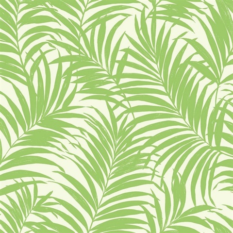 Green & White Commercial Tropical Palm Leaves Wallpaper