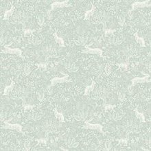 Green & White Fable Rabit & Squirrel Animal Print Rifle Paper Wallpape