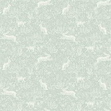 Green & White Fable Rabit & Squirrel Animal Print Rifle Paper Wallpape