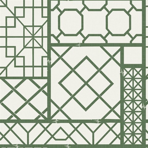 Green & White Geometric Trellis Wallpaper