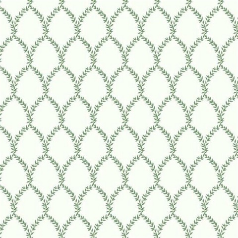 Green & White Laurel Floral Lattice Rifle Paper Wallpaper