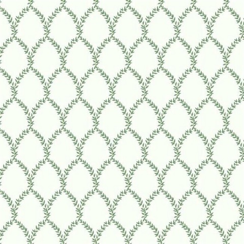 Green & White Laurel Floral Lattice Rifle Paper Wallpaper