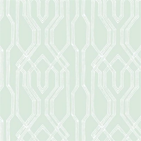 Green & White Oriental Lattice Wallpaper