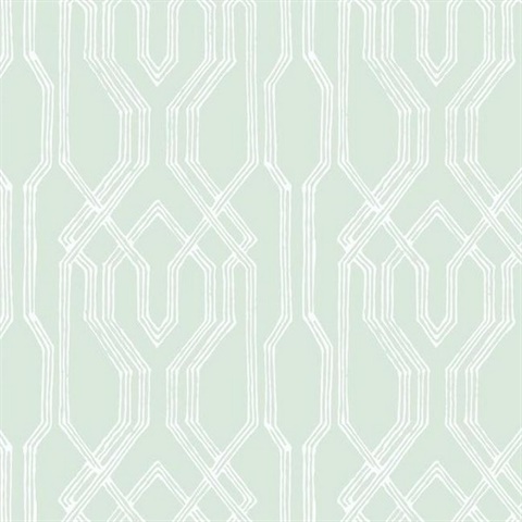 Green & White Oriental Lattice Wallpaper