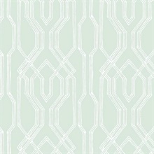 Green &amp; White Oriental Lattice Wallpaper