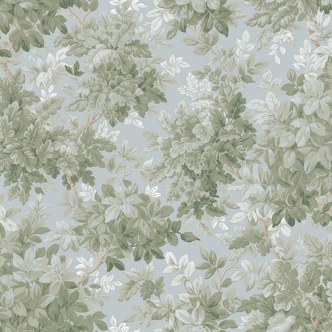 Greenwood Light Blue Deciduous Wallpaper