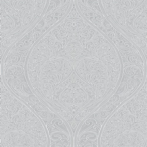 Grey Art Nouveau Large Scale Glitter Paisley Ogee Wallpaper