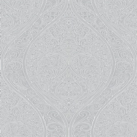 Grey Art Nouveau Large Scale Glitter Paisley Ogee Wallpaper