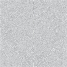Grey Art Nouveau Large Scale Glitter Paisley Ogee Wallpaper