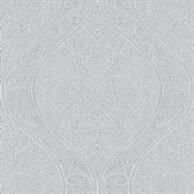 Grey Art Nouveau Large Scale Glitter Paisley Ogee Wallpaper